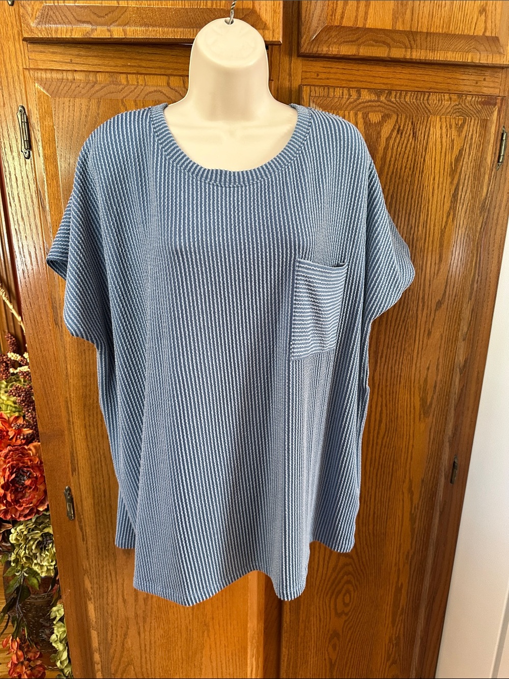 Women’s Relaxed Blue Stripe Knit Pocket Tee - Women